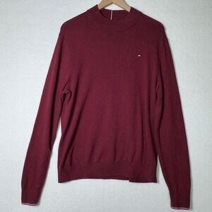 Tommy Hilfiger Mens Large Burgundy Pima Cotton Cashmere Mock‎ Neck Sweater